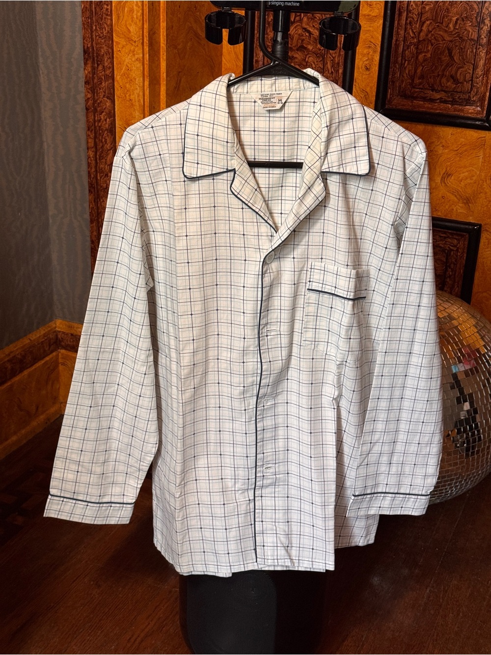 Men's White Check Pajama Set Permanent Press